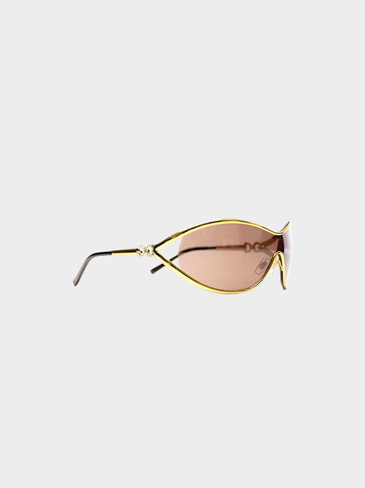 Dolce and Gabbana 1990s Gold Metal Frame Oval Sunglasses