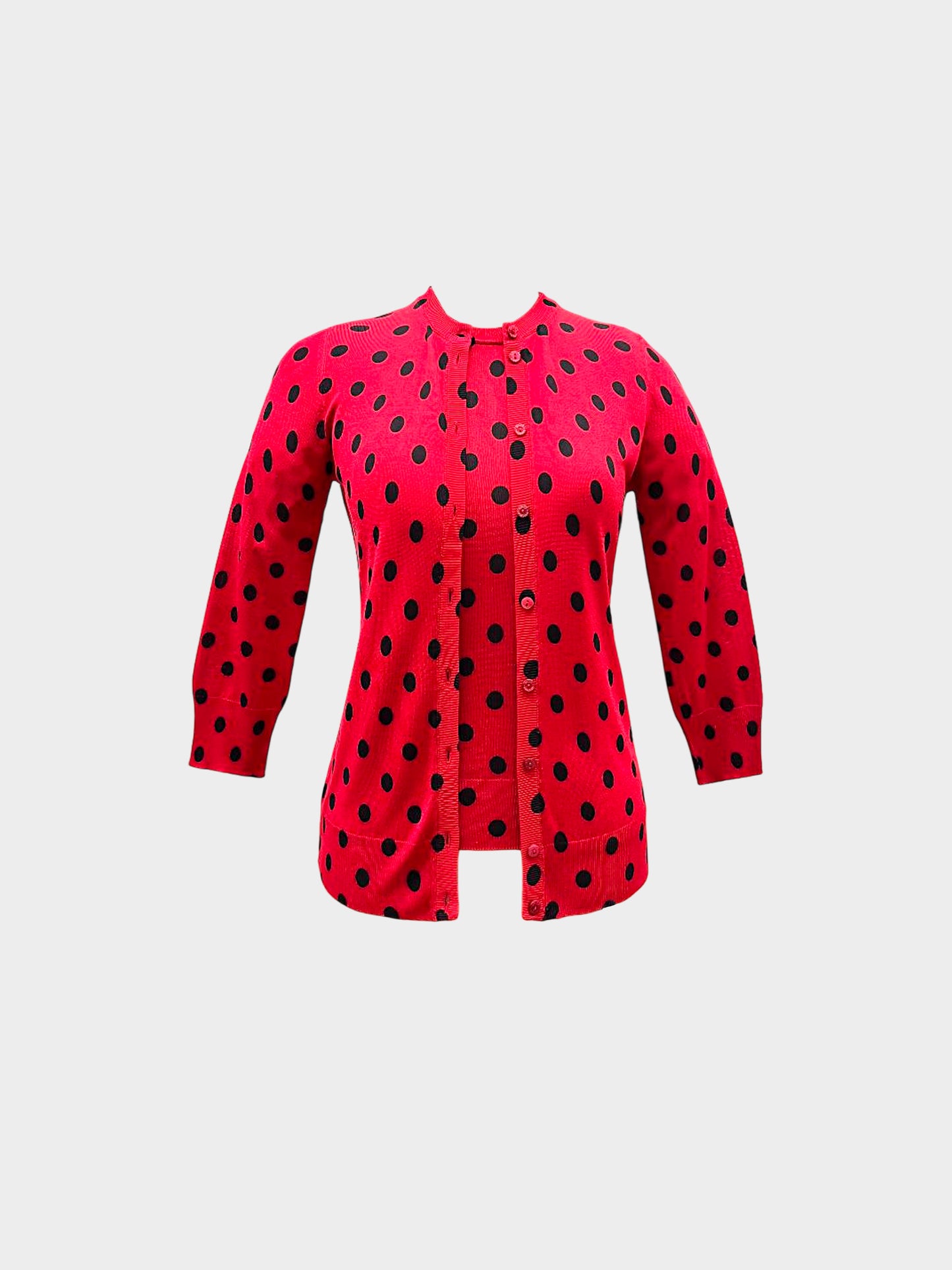 Dolce and Gabbana 2014 Red Silk Knit Polka Dot Cardigan and Top Set