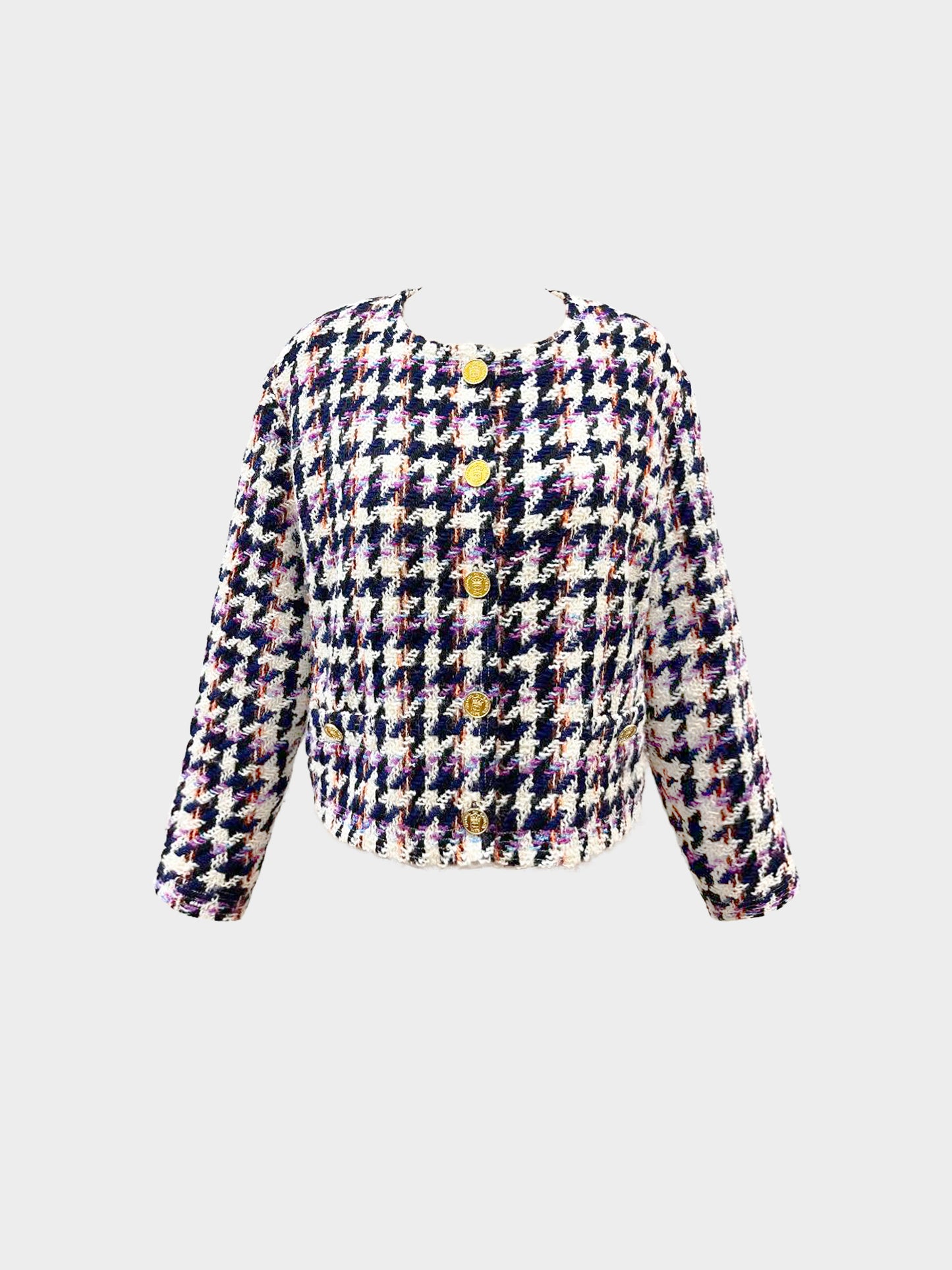 Chanel 1980s Multicolor Wool Houndstooth Jacket