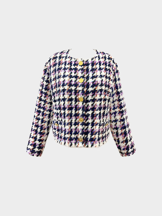 Chanel 1980s Multicolor Wool Houndstooth Jacket