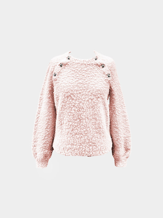 Chanel FW 2021 Light Pink Alpaca Wool CC Turn Lock Sweater