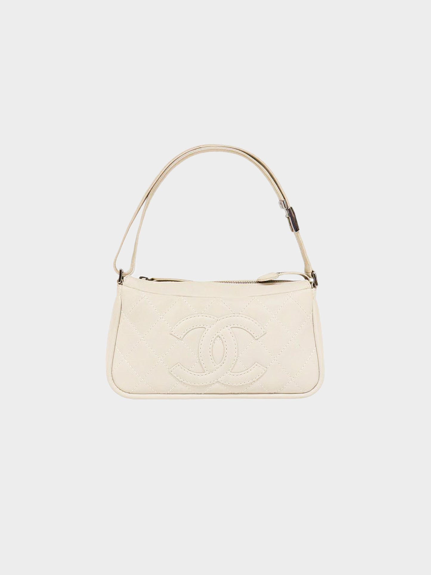 Chanel 2005-2006 White Leather Wild Stitch Shoulder Bag