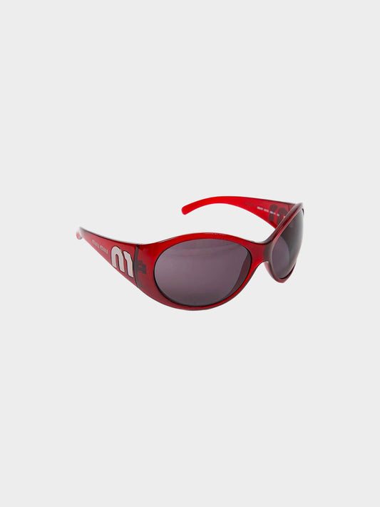 Miu Miu 2000s Red Round Logo Sunglasses