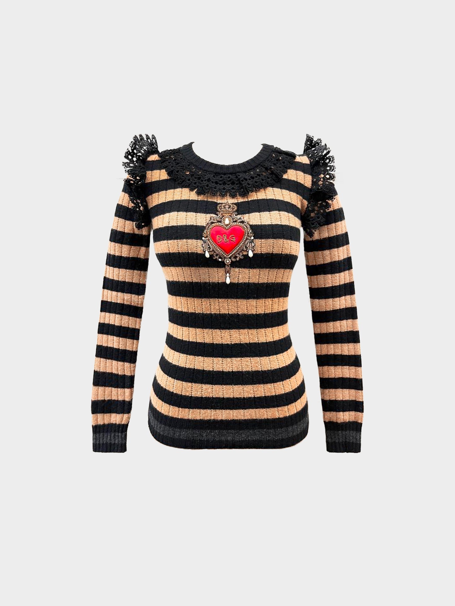 Dolce and Gabbana 2010s Striped Sacred Heart Knit Sweater