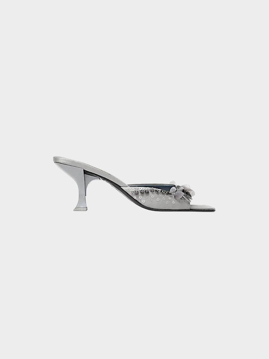 Prada SS 2000 Silver Satin Sequin Embellished Heels