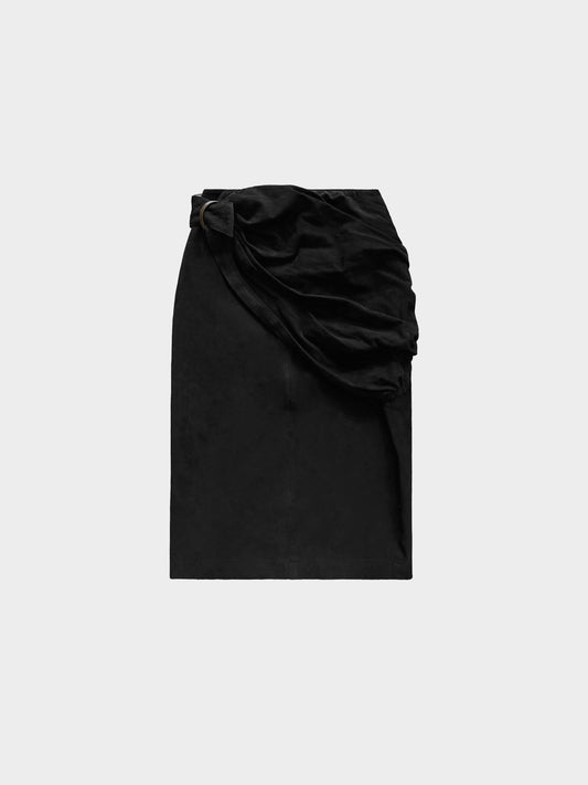 Azzedine Alaïa 1990s Black Suede Draped Wrap Skirt