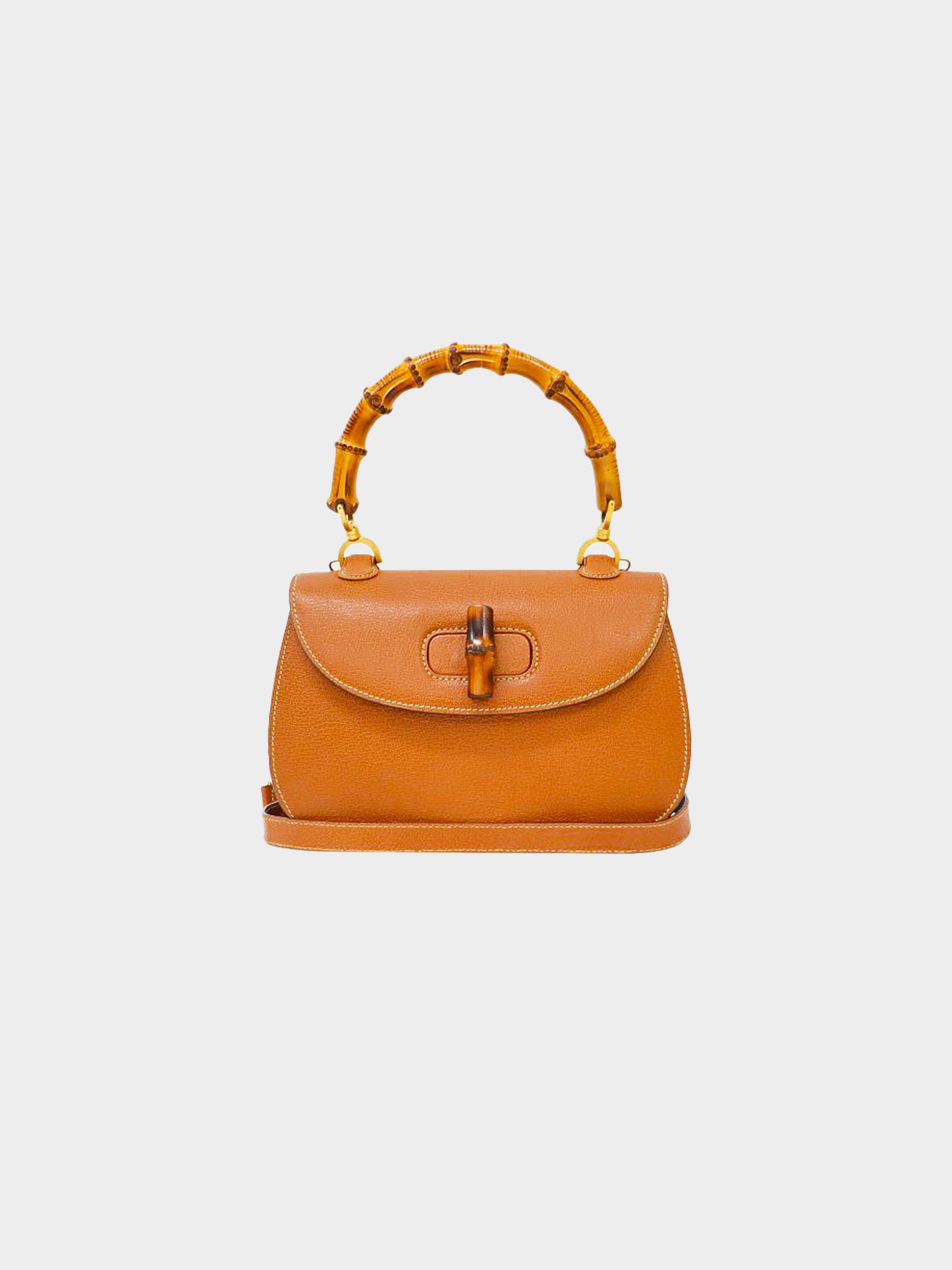 Gucci 1990s Orange Leather Bamboo 1947 Two-Way Bag