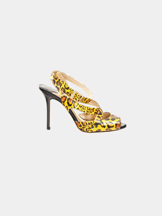 Jimmy Choo 2000s Leopard Patent Leather Strappy Heels