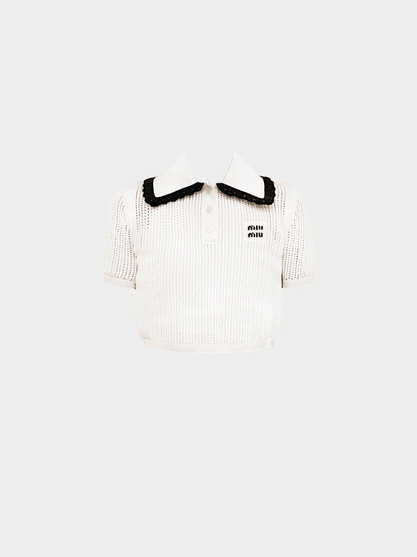 Miu Miu 2020s White Cotton Knit Logo Polo