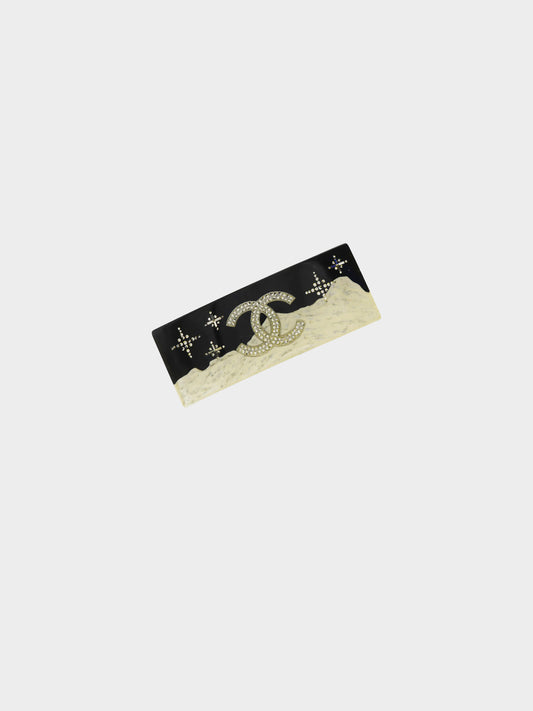 Chanel 2000s Black and White Rhinestone Embellished CC Barrette