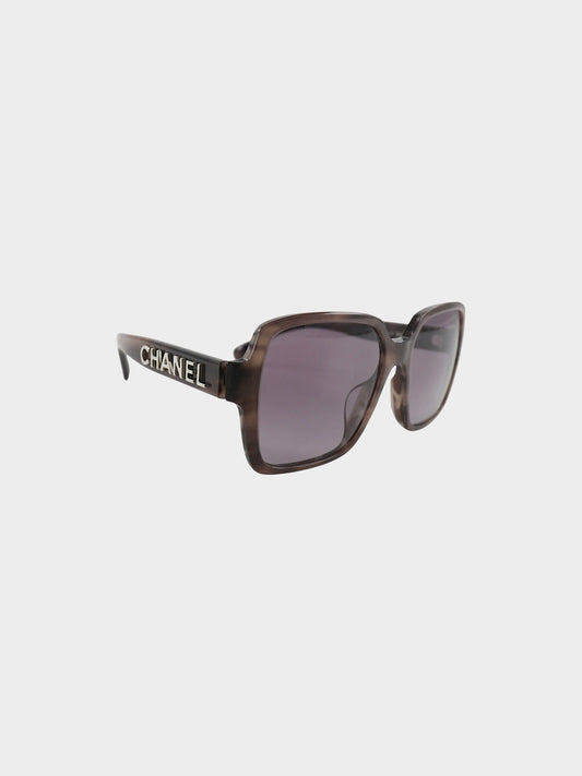 Chanel 2000s Brown Horn Square Sunglasses