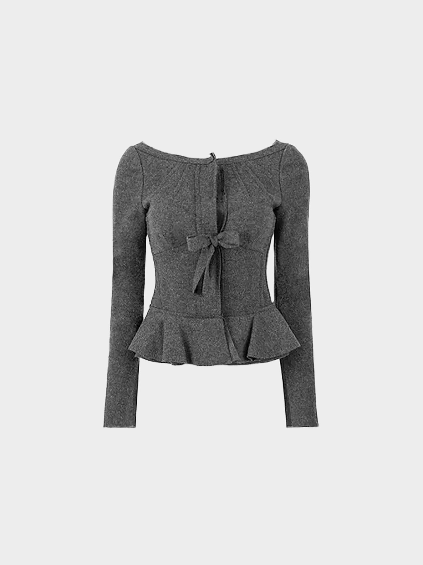 Prada 2000s Grey Wool Ruffled Peplum Waist Cardigan
