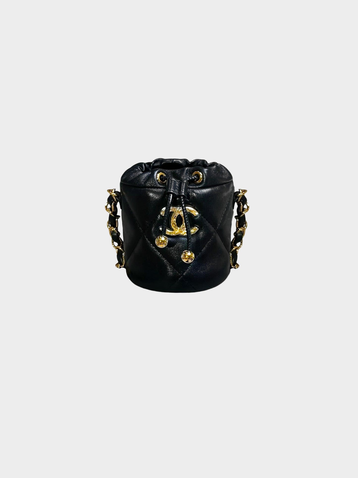 Chanel Cruise 2021-2022 Black Lambskin Quilted Mini Bucket Fluffy Chain Bag