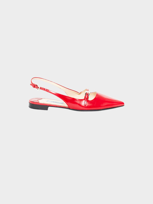 Prada 2020s Red Leather Slingback Flats
