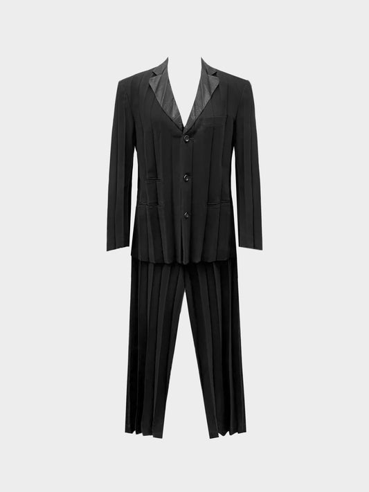Issey Miyake 1980s Black Pleated Suit Set