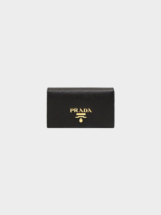 Prada 2020s Black Saffiano Leather Logo Card Case