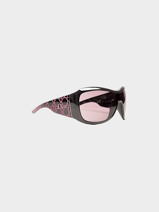 Christian Dior 2000s Black Cannage Logo Rectangle Sunglasses