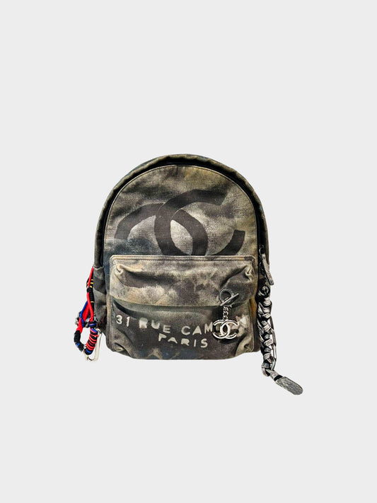 Chanel SS 2014 Grey Denim Distressed Graffiti Backpack
