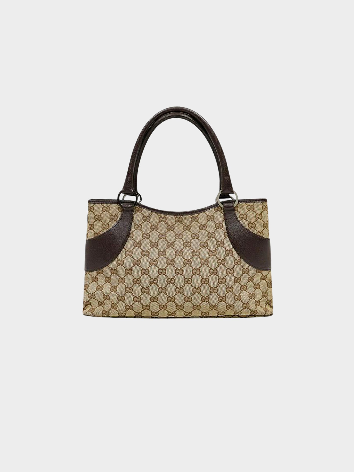 Gucci 2000s Brown Leather and GG Monogram Canvas Handbag