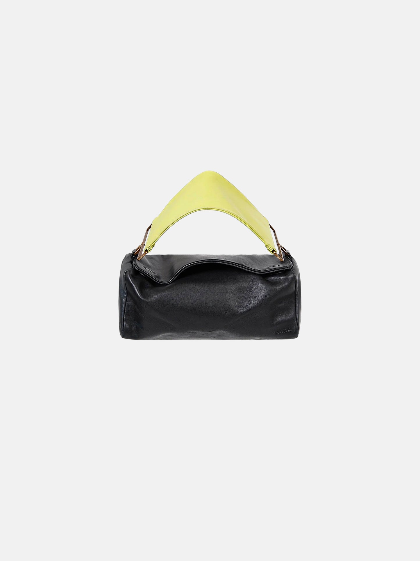 Prada SS 2001 Black Leather and Bright Yellow Strap Rectangle Bag