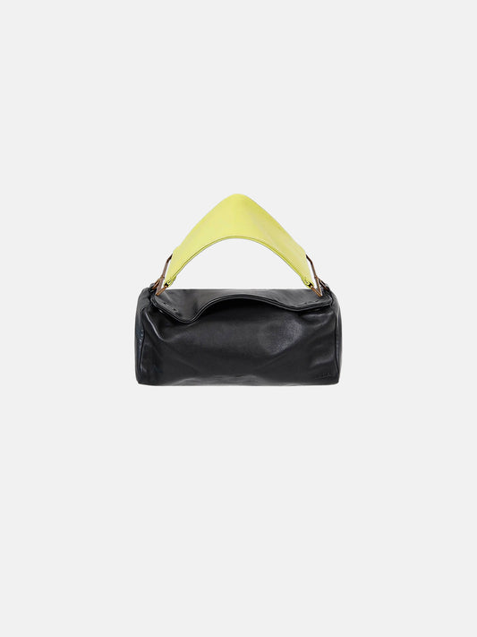 Prada SS 2001 Black Leather and Bright Yellow Strap Rectangle Bag