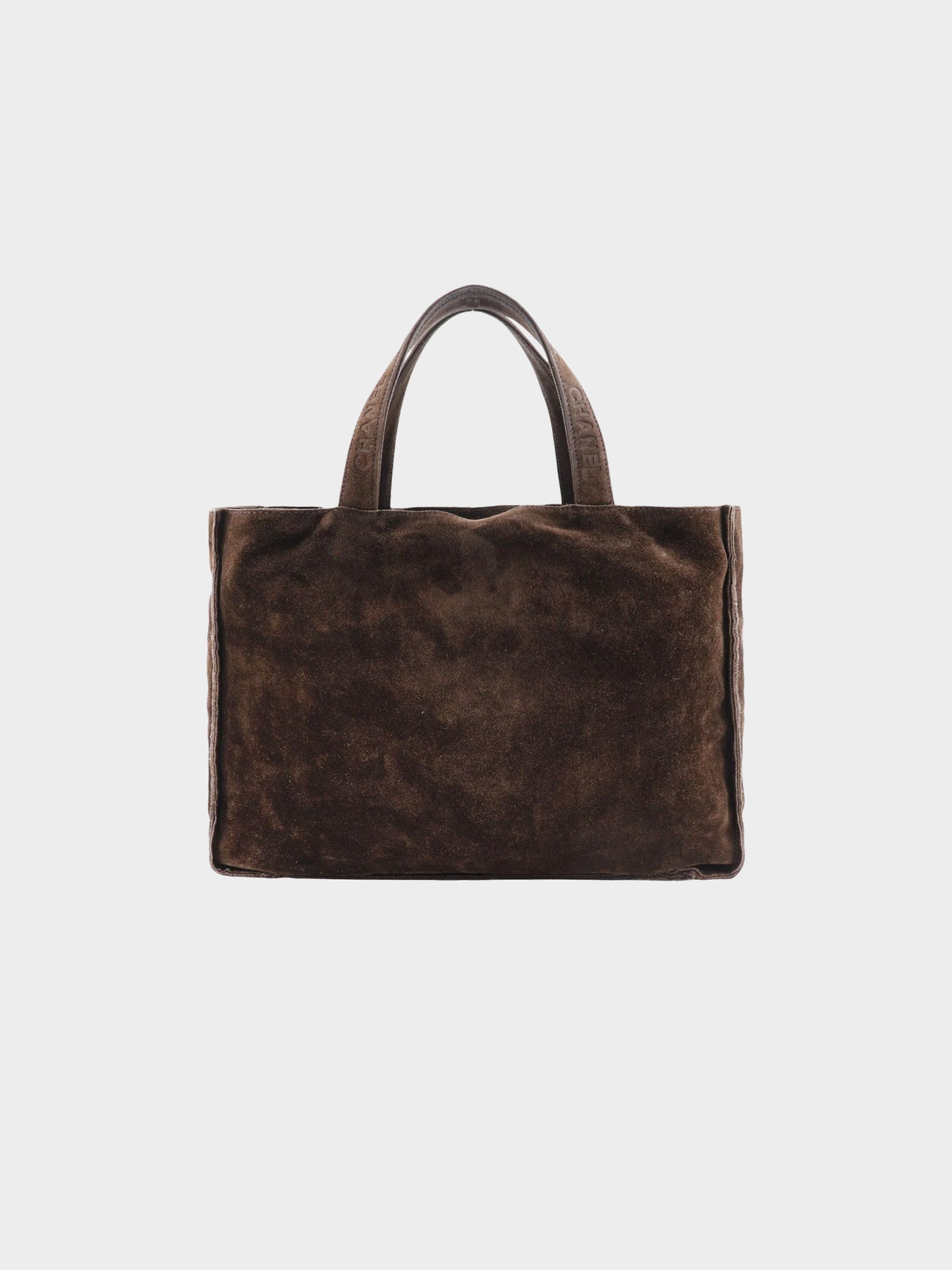 Chanel 1997 Brown Suede Logo Handle Tote Bag