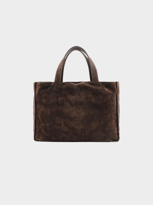 Chanel 1997 Brown Suede Logo Handle Tote Bag