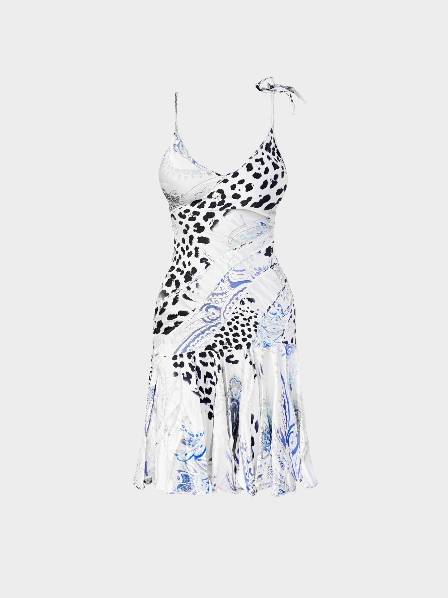 Roberto Cavalli 2004 Mixed Print Silk Slip Dress