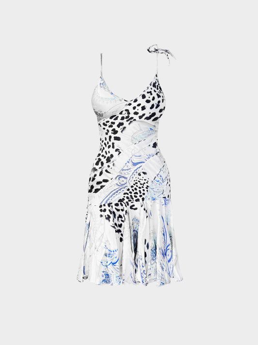 Roberto Cavalli 2004 Mixed Print Silk Slip Dress
