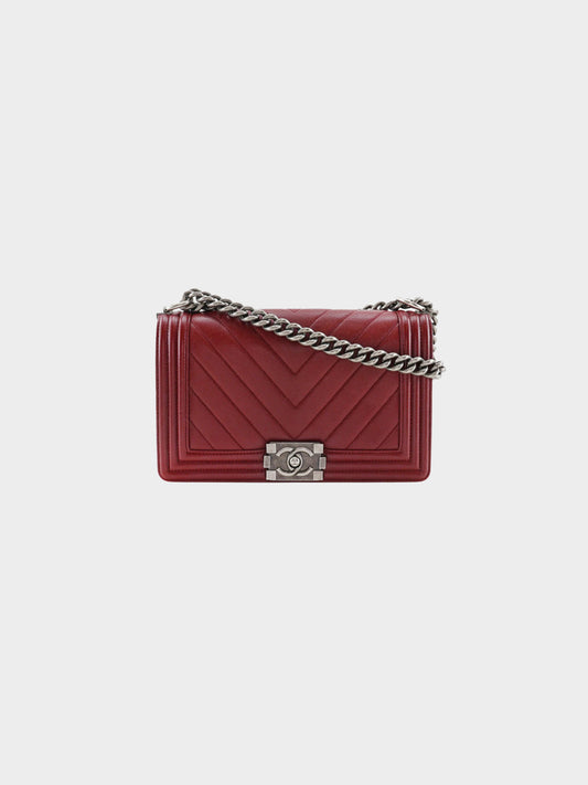 Chanel 2017 Burgundy Caviar Skin Boy Bag