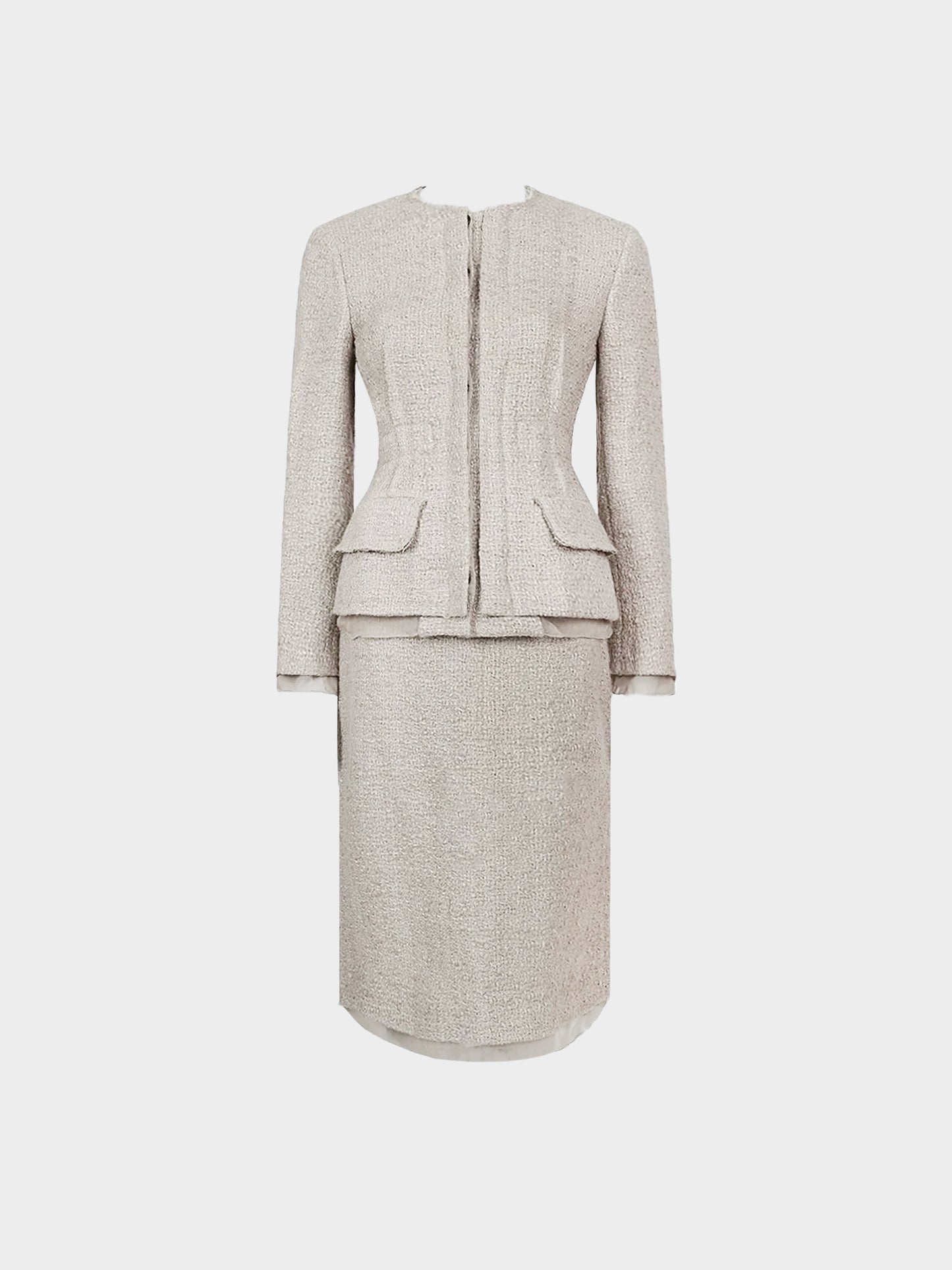 Prada 1990s Beige Tweed Jacket and Skirt Set