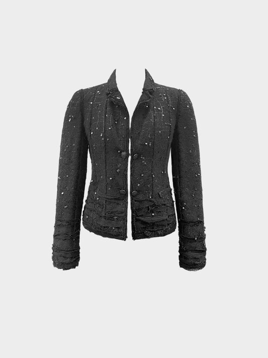 Chanel 2004 Black Mohair Blend Embellished Jacket