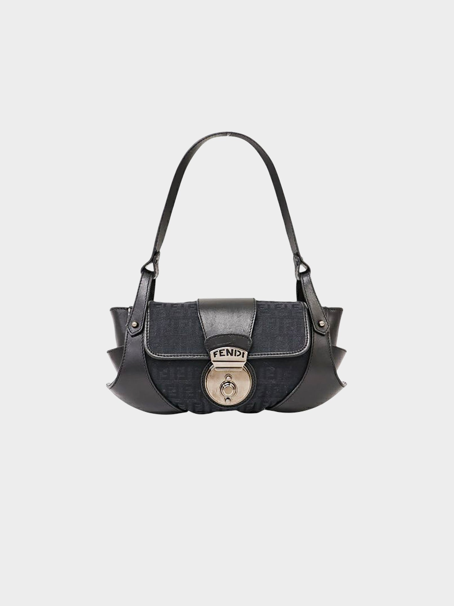 Fendi 2004 Black Calfskin Leather and Zucchino Canvas Bag
