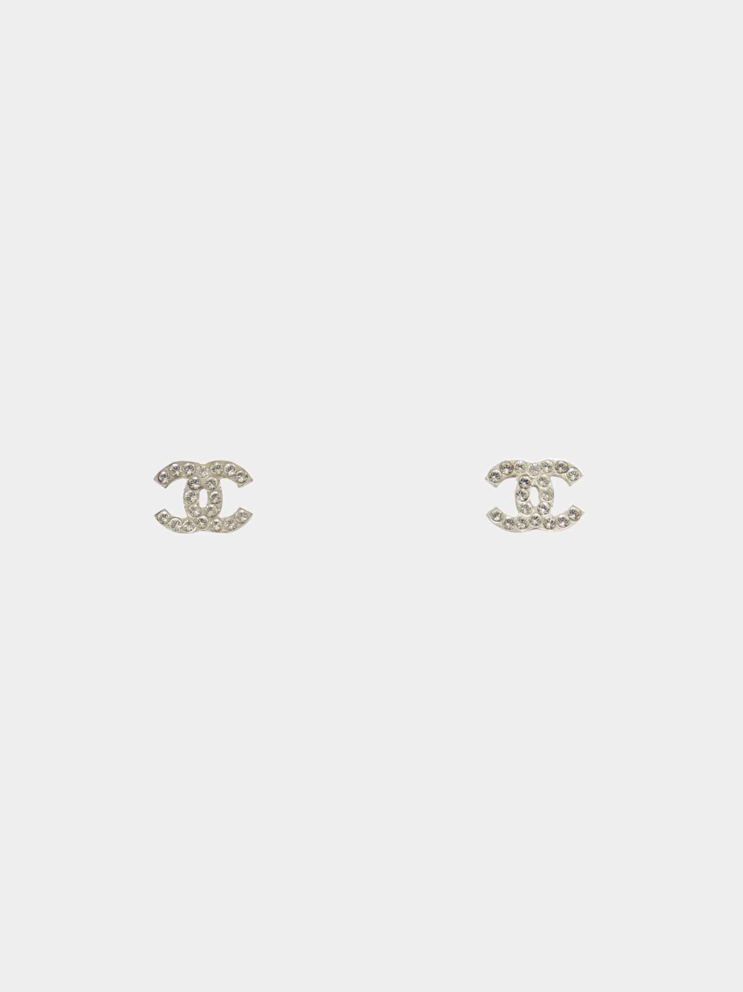 Chanel 2010s Silver Crystal Encrusted CC Earrings