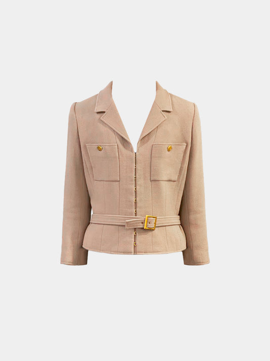 Chanel 1980s Beige Tweed Belted Blazer