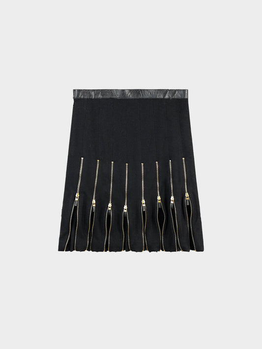 Alexander McQueen 2003 Black Wool and Leather Zipper Skirt