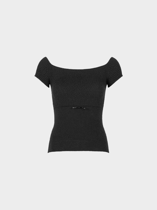Prada SS 1999 Black Ribbon Embellished Knit Top