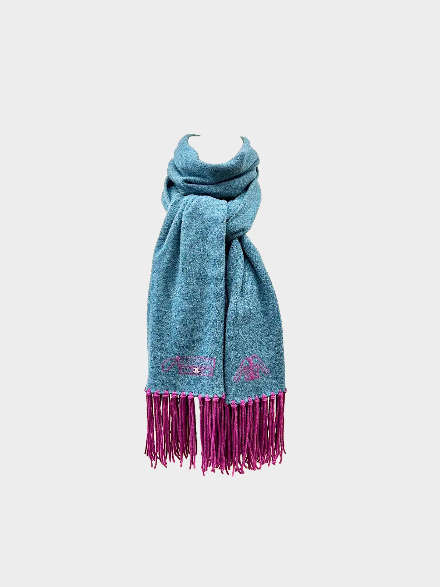 Chanel 2008 Teal Fringed Cashmere Scarf