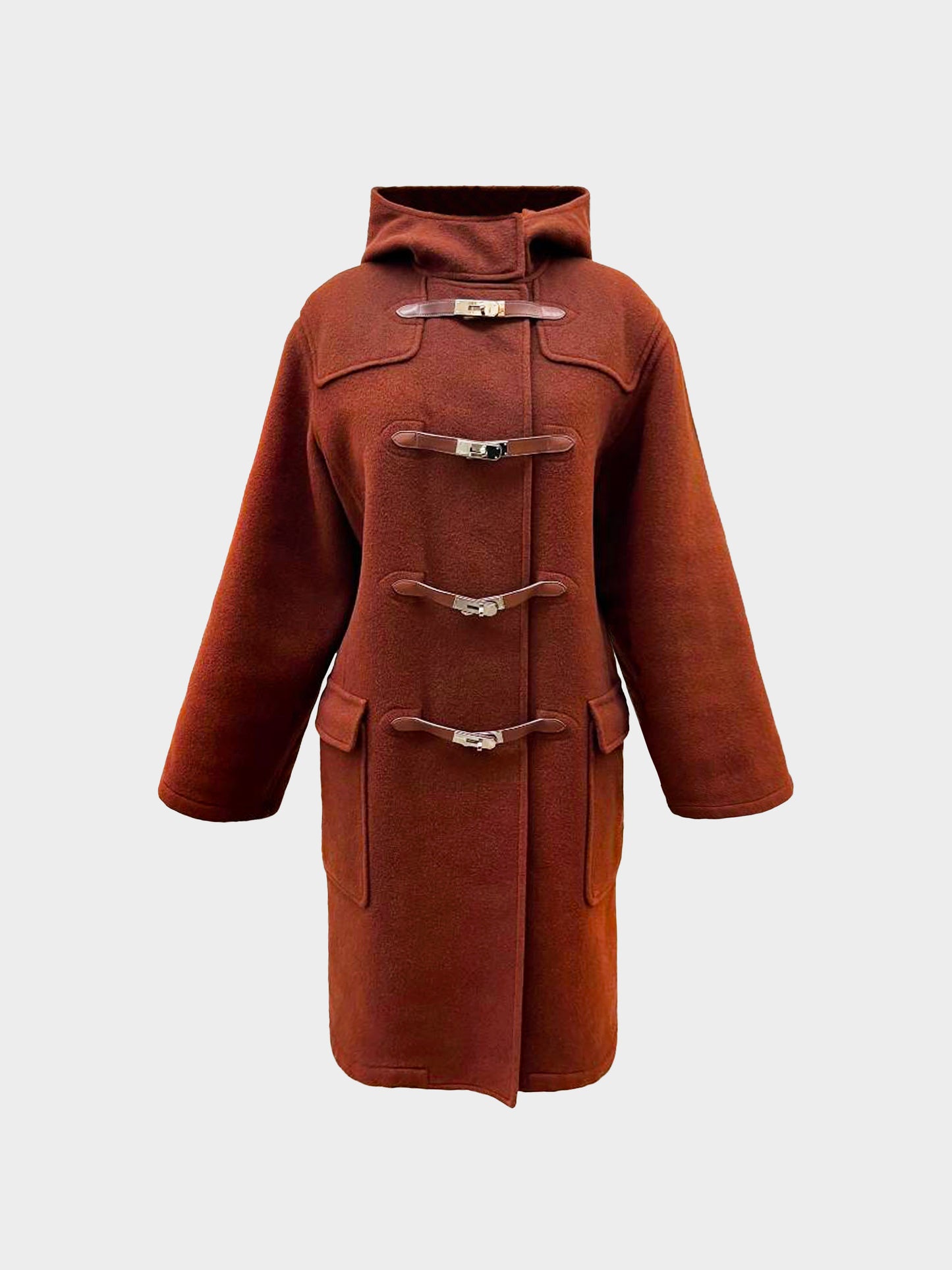Hermes 1990s Dark Brown Cashmere Kelly Buckle Duffle Coat