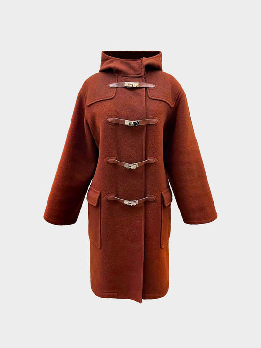 Hermes 1990s Dark Brown Cashmere Kelly Buckle Duffle Coat
