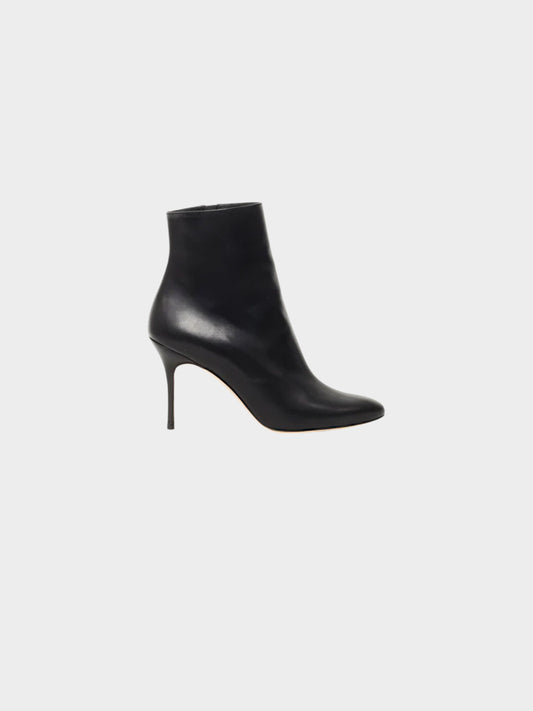 Manolo Blahnik 2020s Black Leather Insopo Ankle Bootie