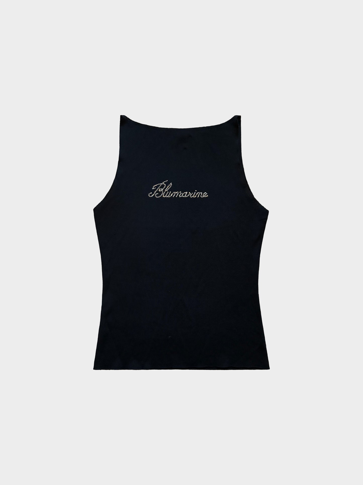 Blumarine Blugirl 2000s Black Logo Crystal Embellished Knit Tank Top