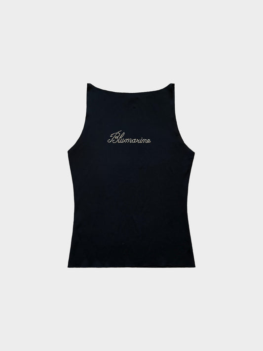 Blumarine Blugirl 2000s Black Logo Crystal Embellished Knit Tank Top