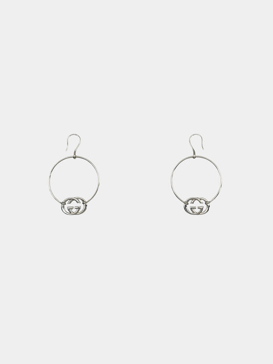Gucci 2010s 925 Silver Interlocking G Hoop Earrings