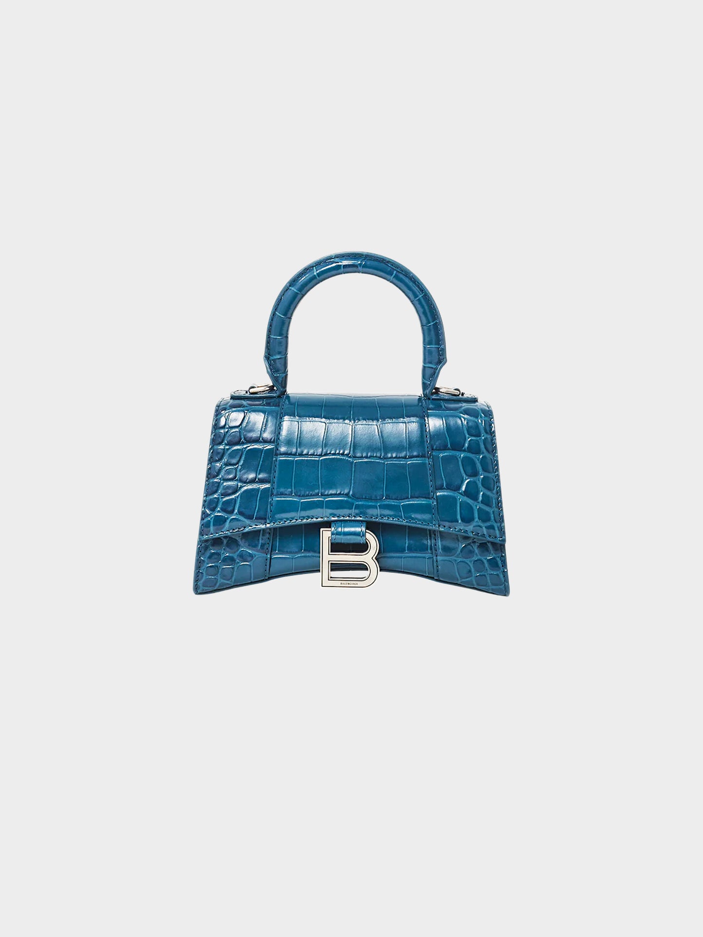 Balenciaga 2022 Deep Teal Croc-embossed Leather XS Hourglass Bag