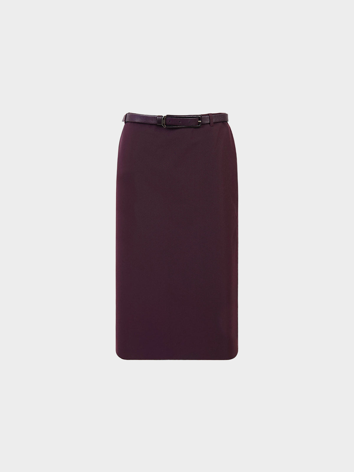 Prada 2010s Burgundy Pencil Skirt with Leather Belt