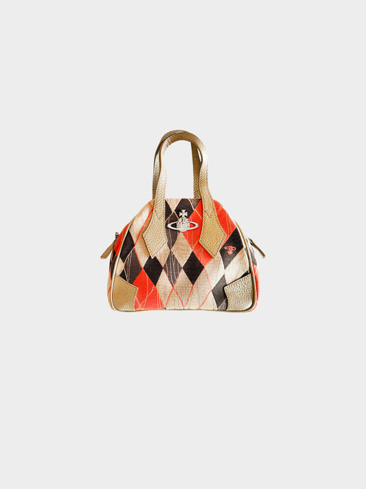 Vivienne Westwood 2000s Khaki and Orange Jacquard Yasmine Argyle Bag