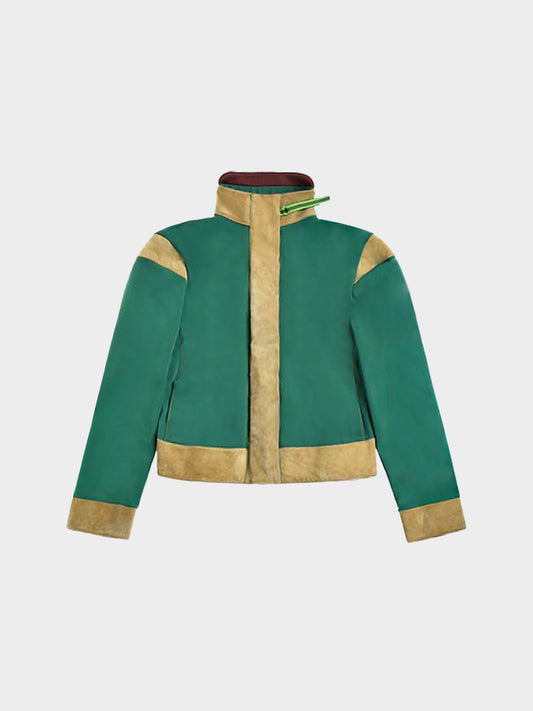 Miu Miu FW 1999 Runway Green Neoprene Suede Trim Jacket
