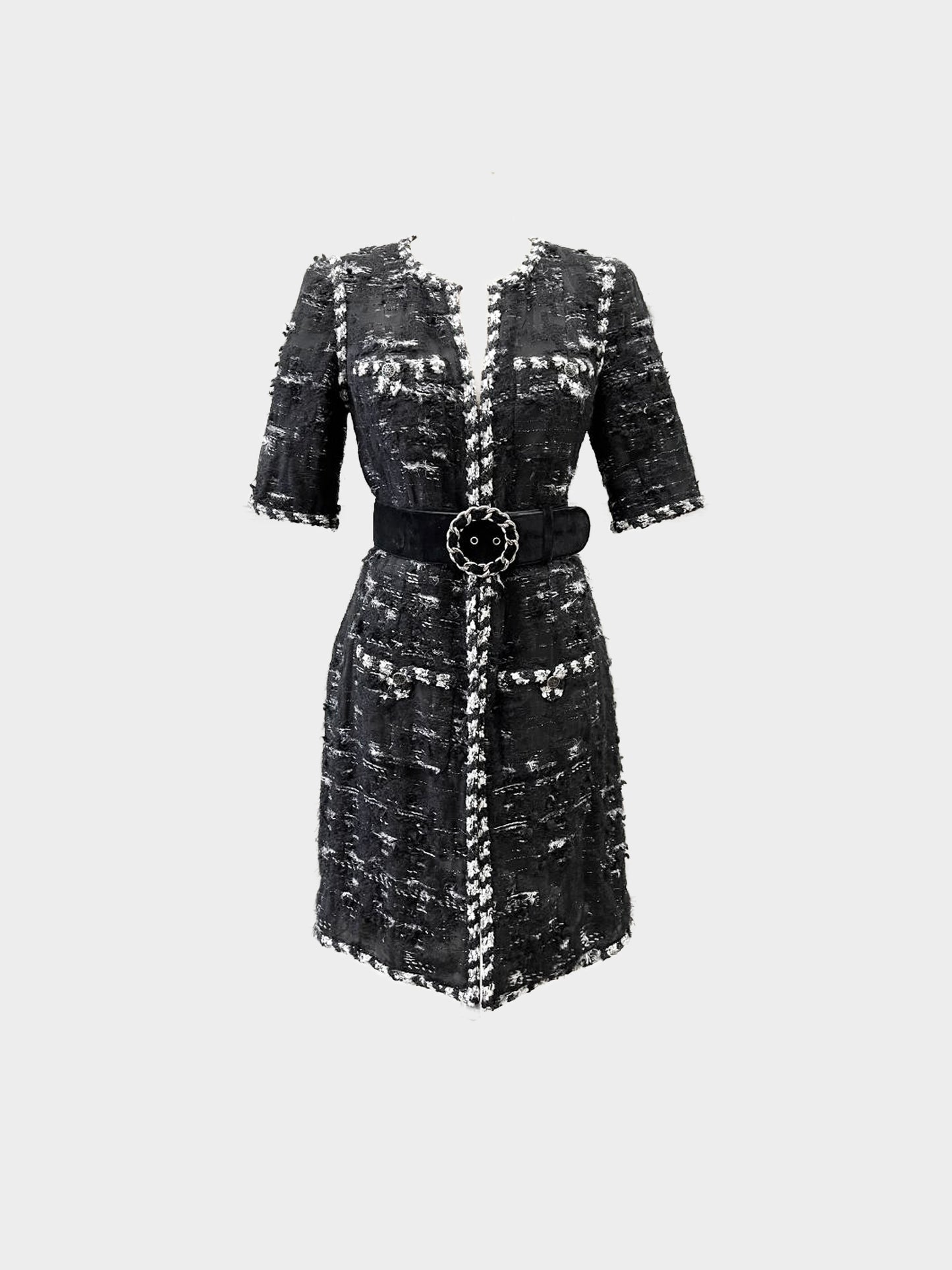 Chanel 2000s Black Boucle Wool Belted Jacket