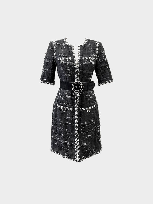 Chanel 2000s Black Boucle Wool Belted Jacket